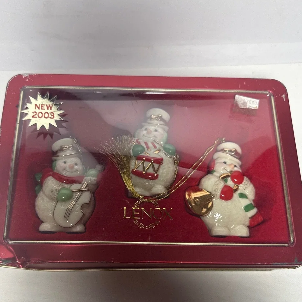Lenox Ornament Set White NEW 2003 Musical Snowman 3pc Tin 6262950
